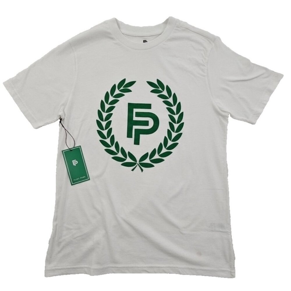 Flint Park‎ Tee T-Shirt Men's S Small White Green NEW Organic Cotton Logo NWT